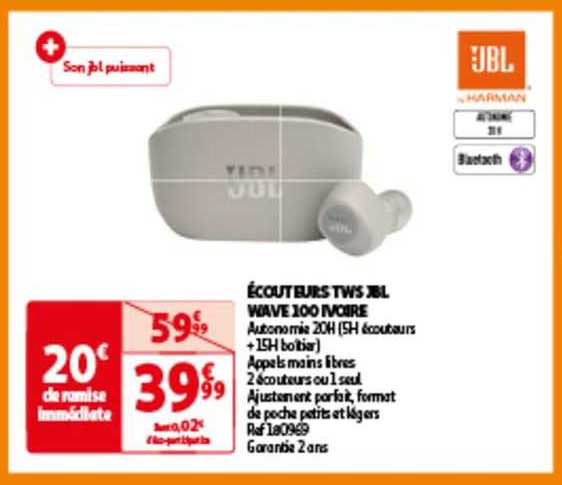 écouteurs tws jbl wave 100 ivoire