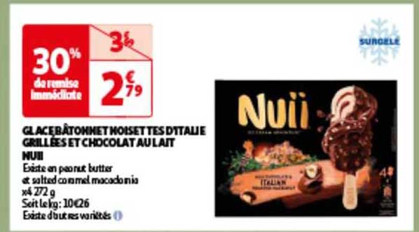 glace bâtonnet noisettes d'italie grillées et chocolat au lait nuii