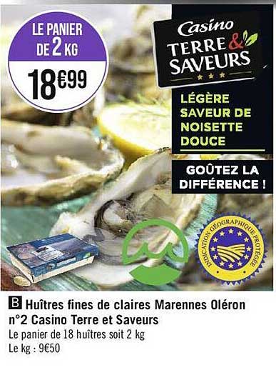 huîtres fines de claires marennes oléron n°2 casino terre et saveurs