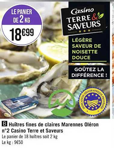 huîtres fines de claires marennes oléron n°2 casino terre et saveurs
