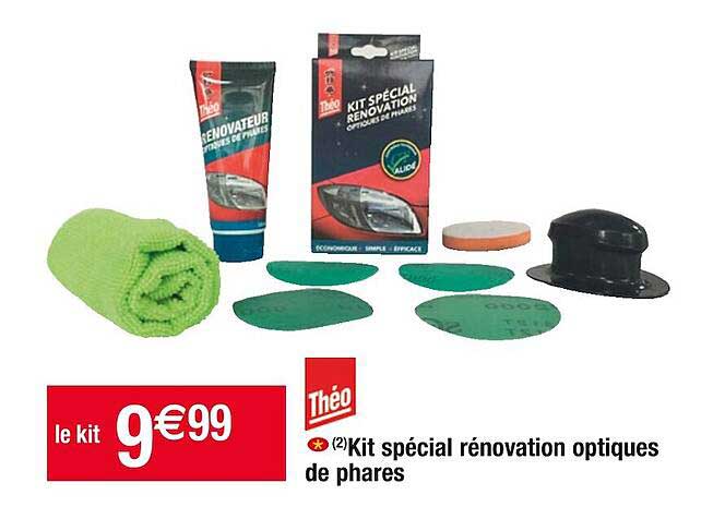 kit spécial rénovation optiques de phares théo