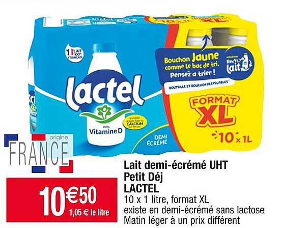 lait demi-écrémé uht petit déj lactel