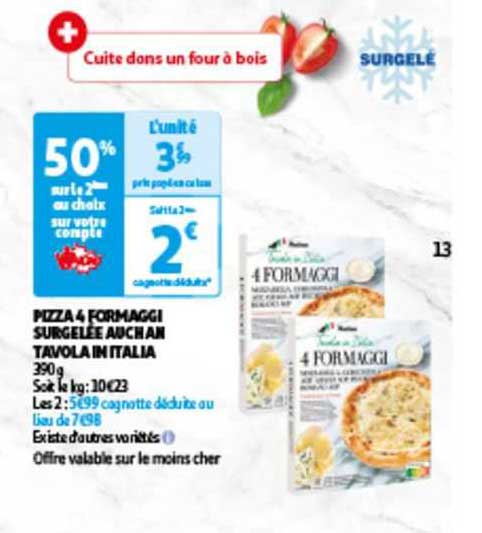 pizza 4 formaggi surgelée auchan tavola in italia