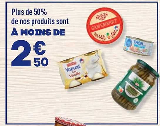 plus de 50% de nos produits sont à moins de 2€50