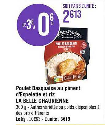poulet basquaise au piment d'espelette et riz la belle chaurienne