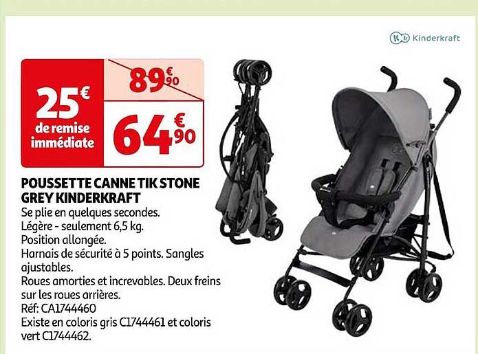 poussette canne tik stone grey kinderkraft