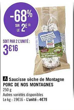 saucisse sèche de montagne porc de nos montagnes