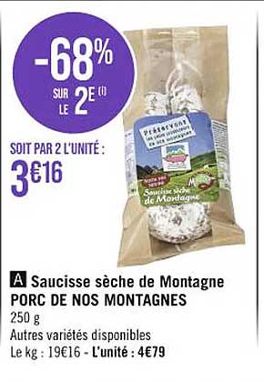 saucisse sèche de montagne porc de nos montagnes