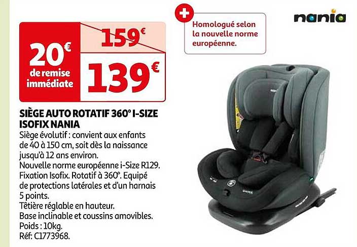siège auto rotatif 360° i-size isofix nania