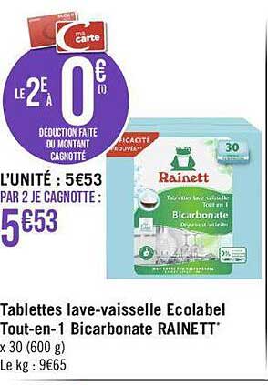 tablettes lave-vaisselle écolabel tout-en-1 bicarbonate rainett'