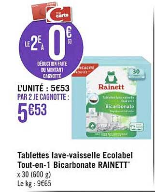 tablettes lave-vaisselle écolable tout-en-1 bicarbonate rainett