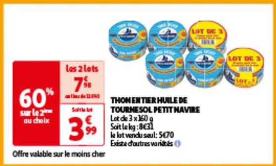 Thon Entier Huile De Tournesol Petit Navire