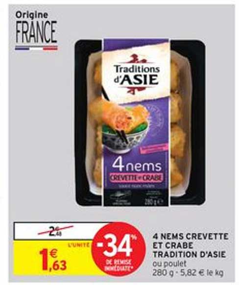 4 nems crevette et crabe tradition d'asie