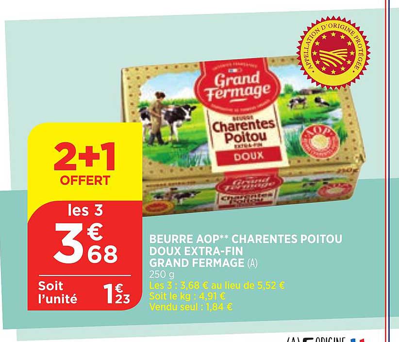 beurre aop charentes poitou doux extra-fin grand fermage
