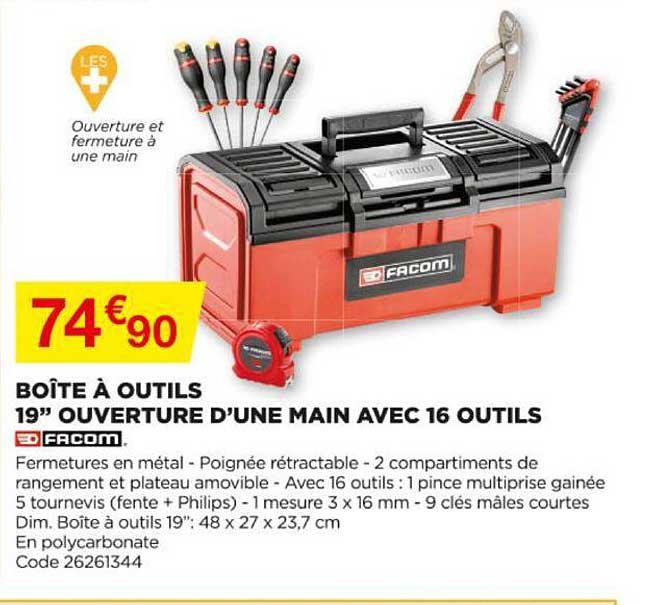 Boîte à Outils 19" Ouverture D'une Main Avec 16 Outils Facom