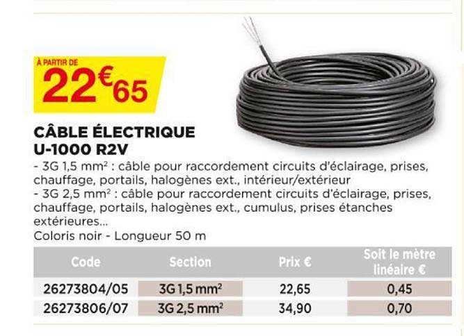 câble électrique u-100 r2v