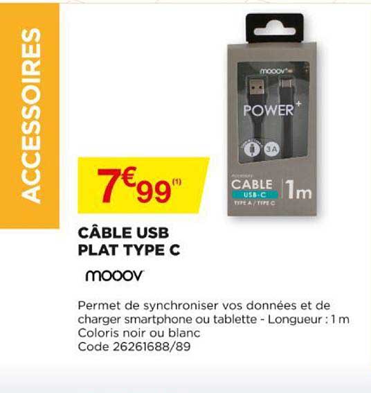 câble usb plat type c mooov