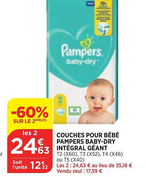 couches pour bébé pampers baby-dry intégral géant