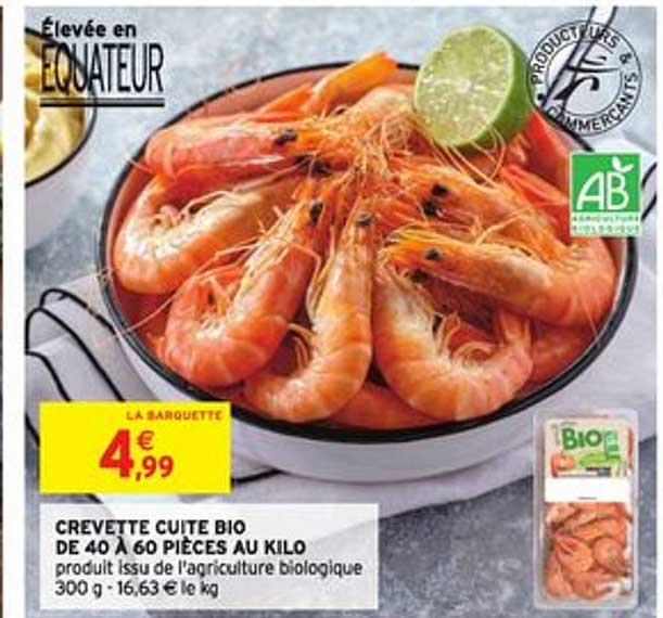 crevette cuite bio de 40 à 60 pièces au kilo