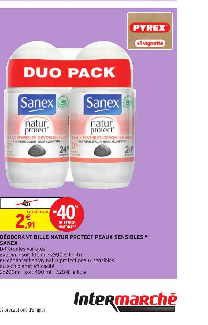 déodorant bille nature protect peaux sensibles sanex