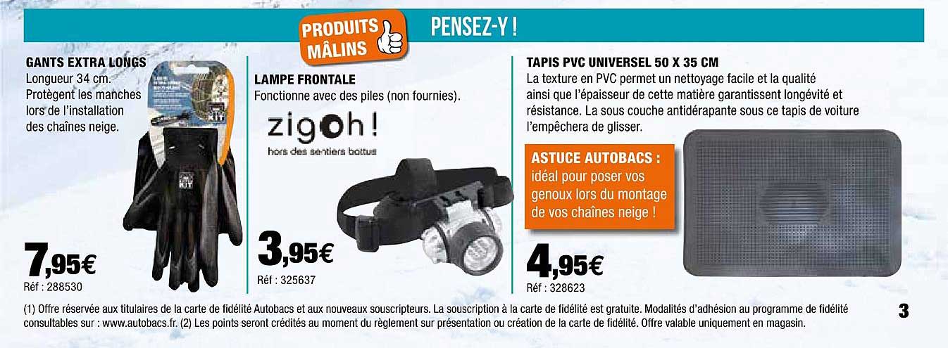 gants extra longs, lampe frontale zigot ! , tapis pvc universel 50 x 35 cm