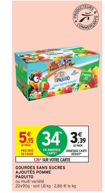 Gourdes Sans Sucres Ajoutés Pomme Paquito