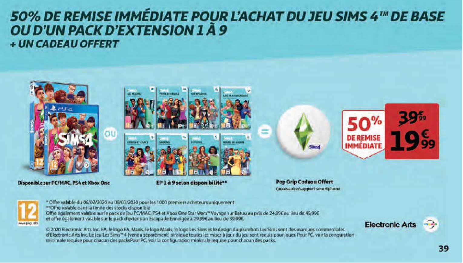 jeu sims 4 de base ou d'un pack d'extension 1 à 9