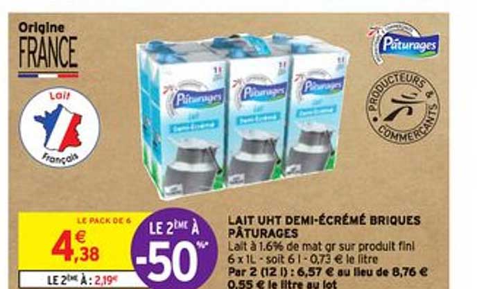 lait uht demi-écrémé brique pâturages