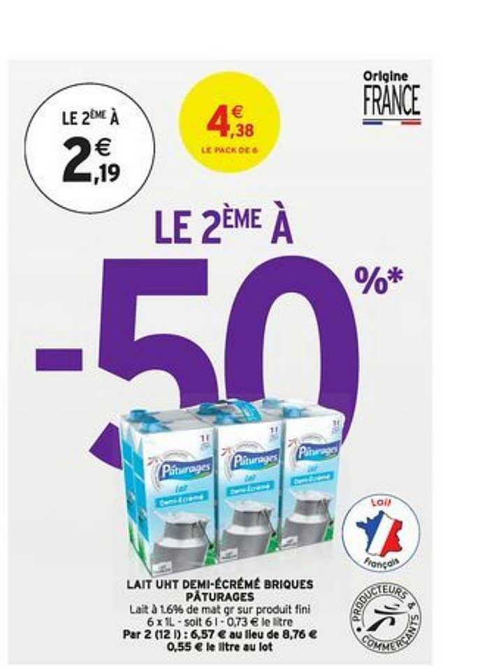 lait uht demi-écrémé briques pâturages