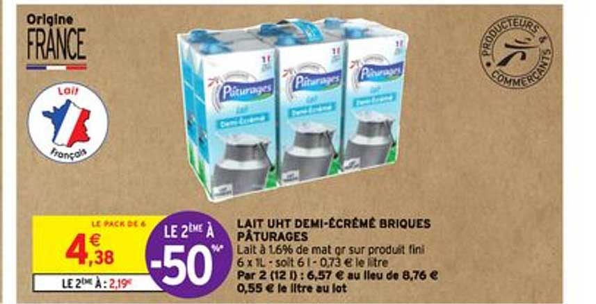 lait uht demi-écrémé briques pâturages