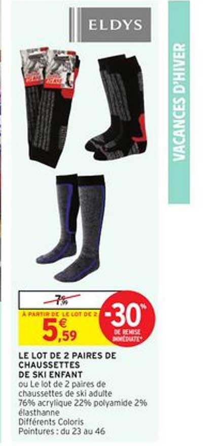 le lot de 2 paires de chaussettes de ski enfant