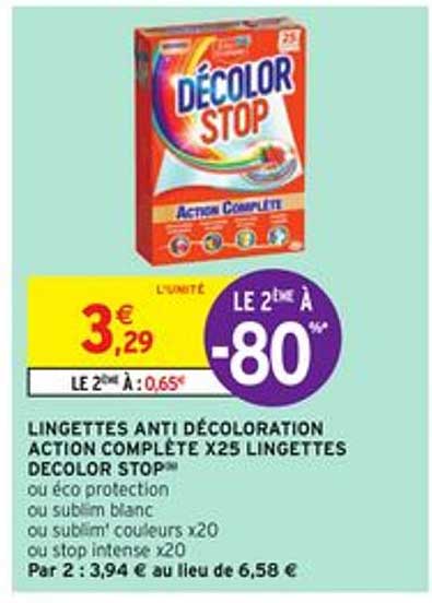 lingettes anti décoloration action complète x25 lingettes décolor stop
