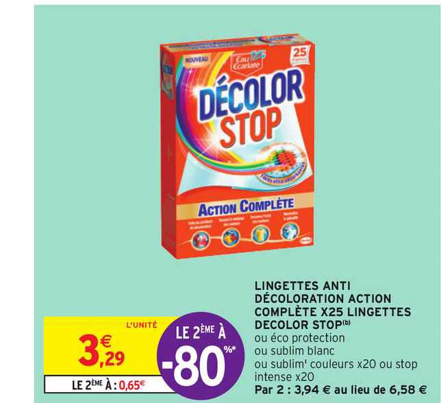 lingettes anti décoloration action complète x25 lingettes décolor stop