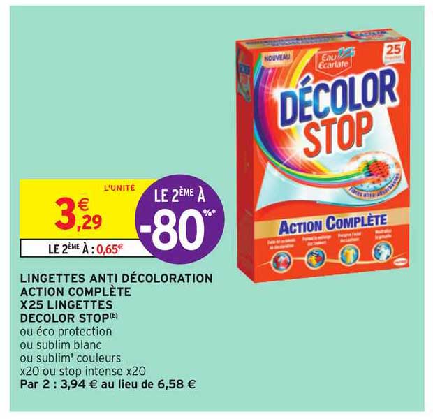 lingettes anti décoloration action complète x25 lingettes décolor stop