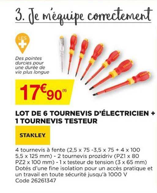 lot de 6 tournevis d'électricien + 1 tournevis testeur