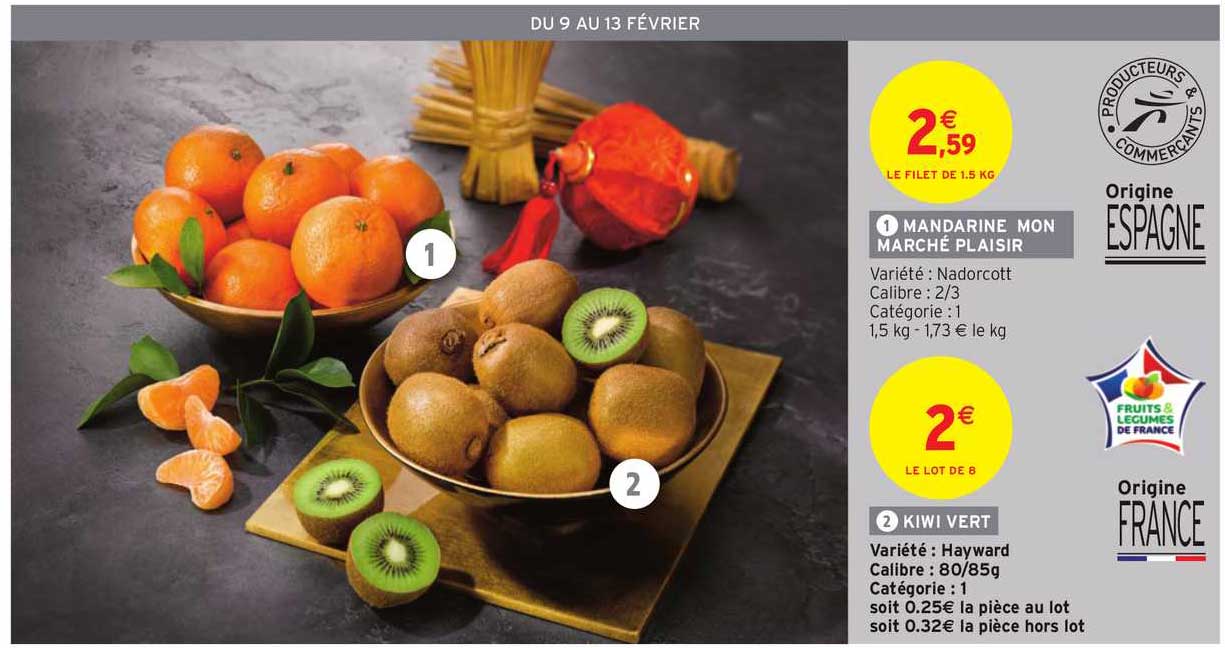 mandarine mon marché plaisir, kiwi vert