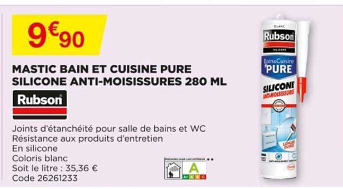mastic bain et cuisine pure silicone anti-moisissures 280 ml rubson