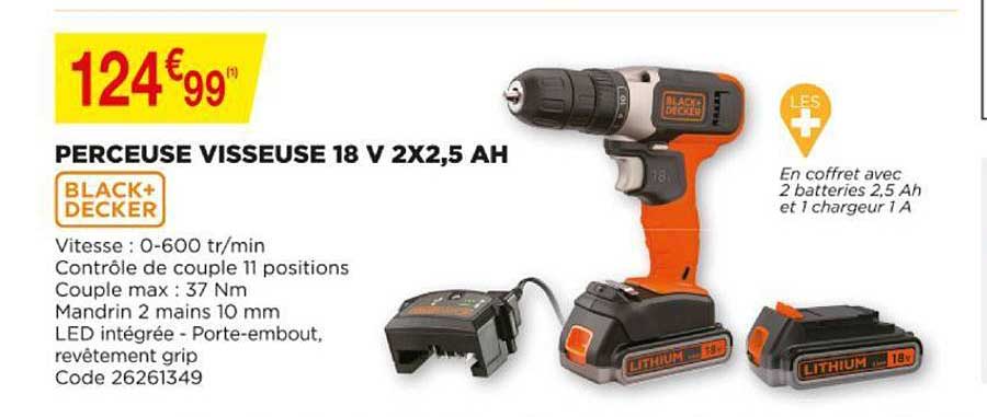 Perceuse Visseuse 18 V 2x2,5 Ah Black+decker