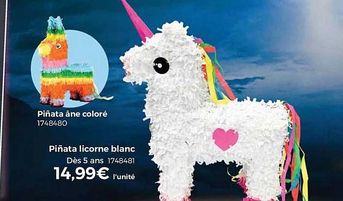 pinata licorne blanc , pinata âne coloré