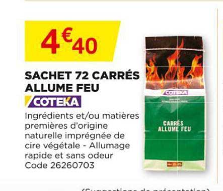 sachet 72 carrés allume feu coteka