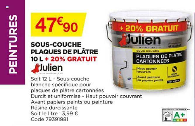 sous-couche plaques de plâtre julien 10 l + 20% gratuit