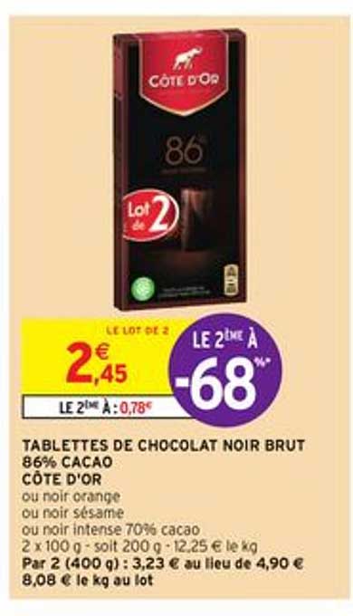 Tablettes De Chocolat Noir Brut 86% Cacao Côte D'or