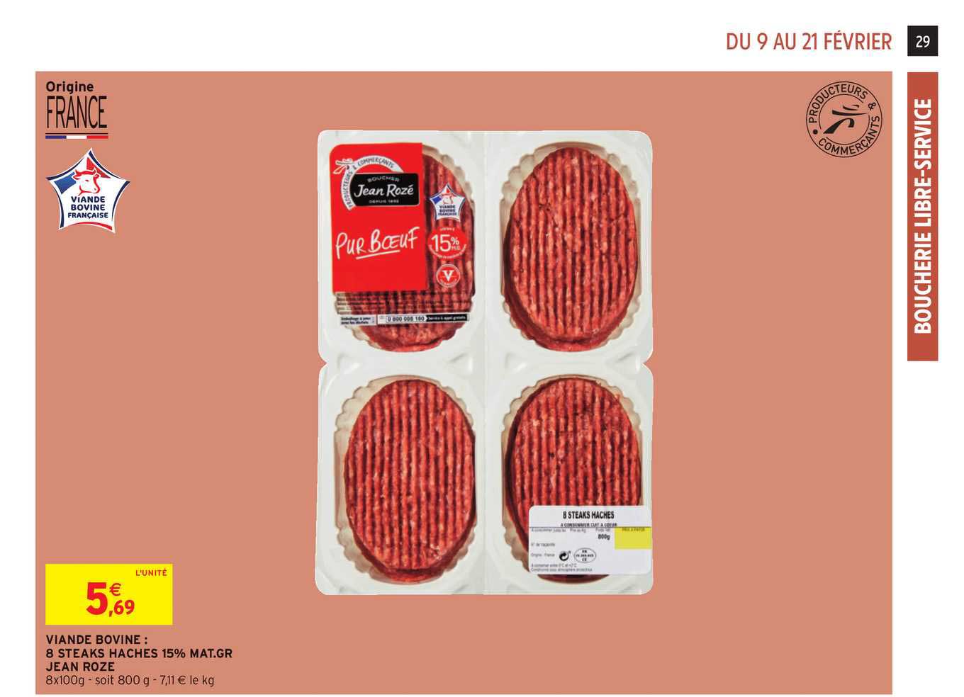 viande bovine : 8 steaks hachés 15% mat.gr jean rozé