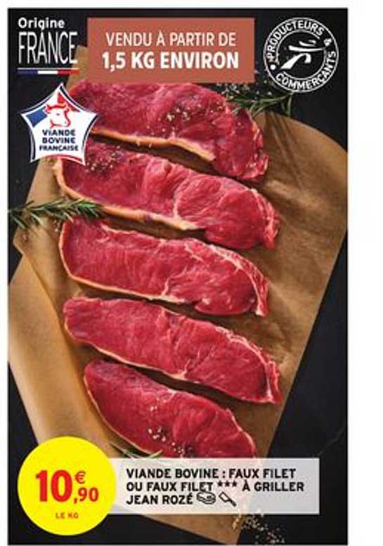 viande bovine :  faux filet ou faux filet à griller jean rozé