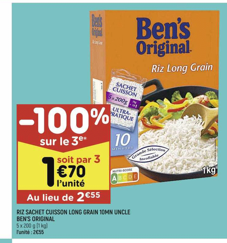 riz sachet cuisson long grain 10mn uncle ben's original