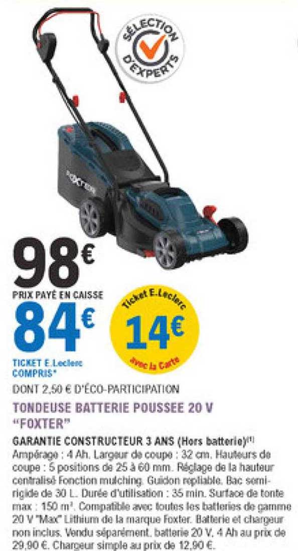 tondeuse batterie poussée 20 v "foxter"