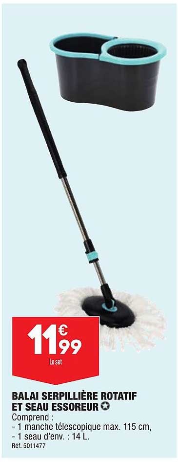 balai serpillière rotatif et seau essoreur