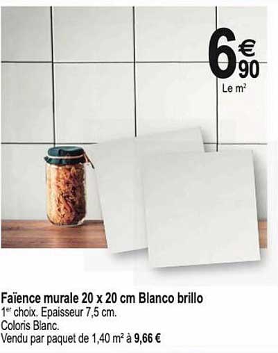 faïence murale 20 x 20 cm blanco brillo