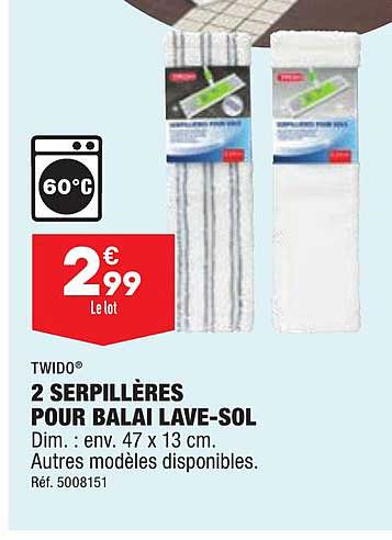 2 serpillères pour balai lave-sol twido