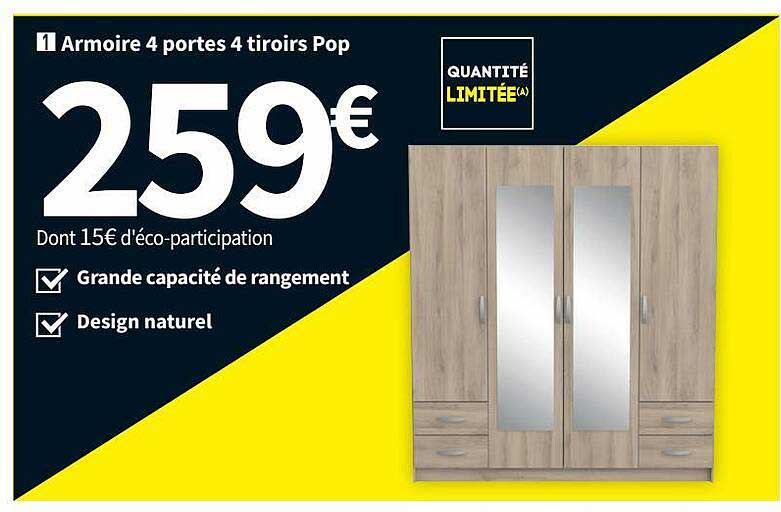 Armoire 4 Portes 4 Tiroirs Pop